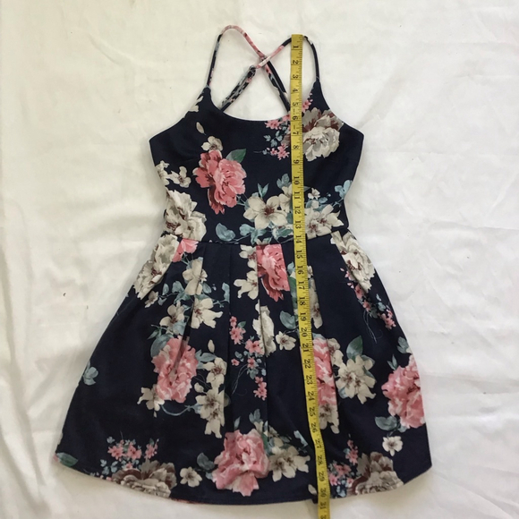 TRAC Women Elegant Navy Colorful Floral Spaghetti Straps Mini Dress S - Picture 11 of 12